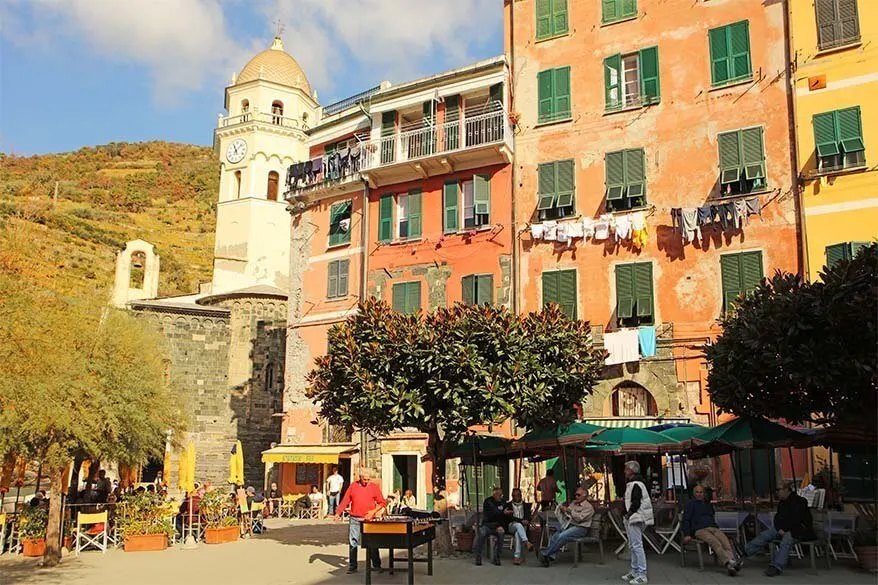 Locals on the main square of Vernazza - Cinque Terre offseason