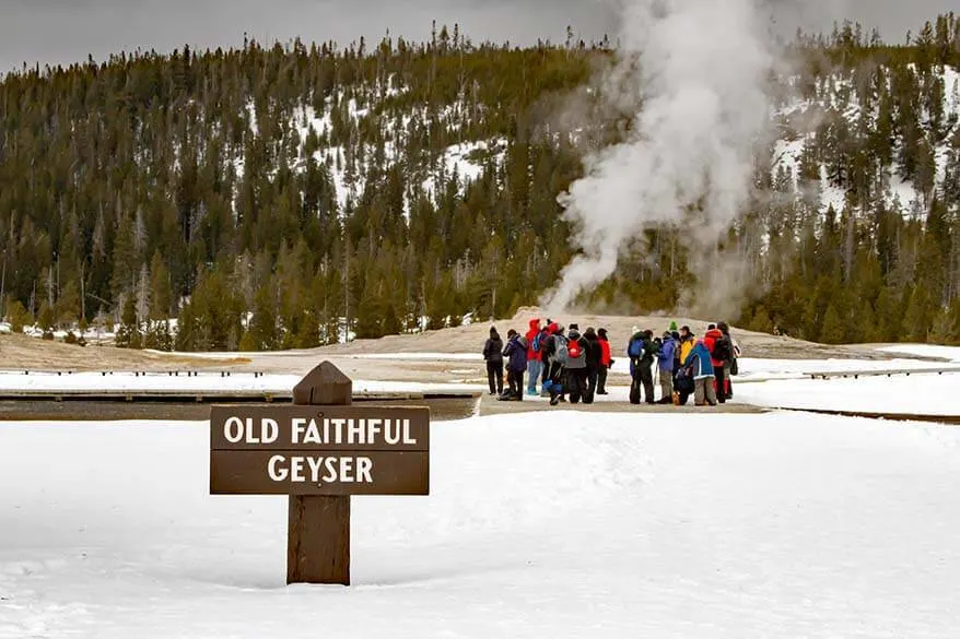 Old Faithful Geyser in winter