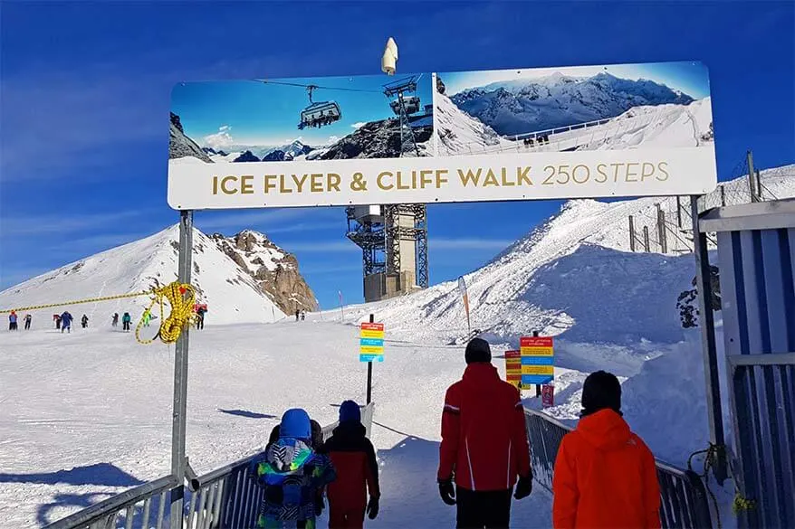 Sign to Ice Flyer and Cliff Walk at Mt Titlis