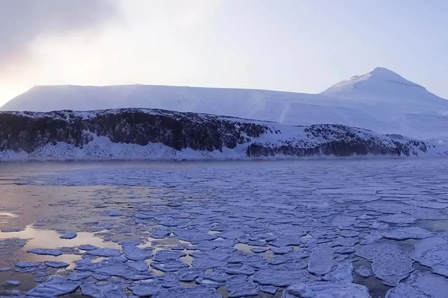 Winter landscape on Svalbard fjord cruise