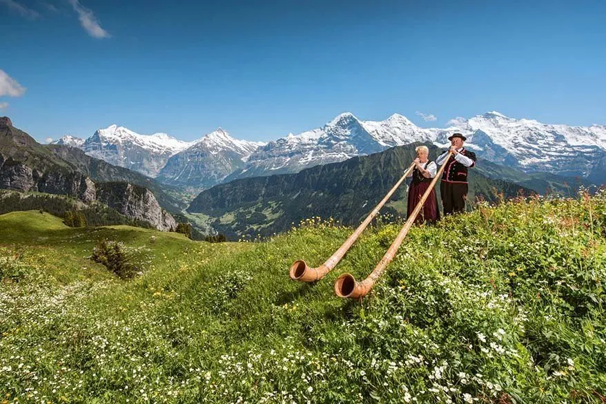 Alphorn players at Schynige Platte in Switzerland