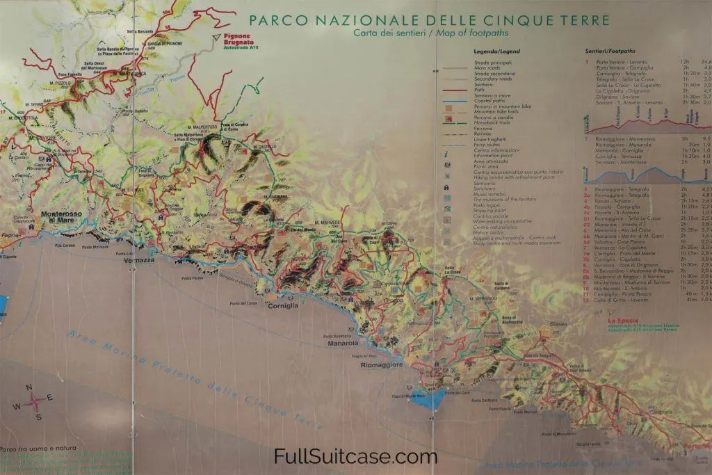Cinque Terre hiking map