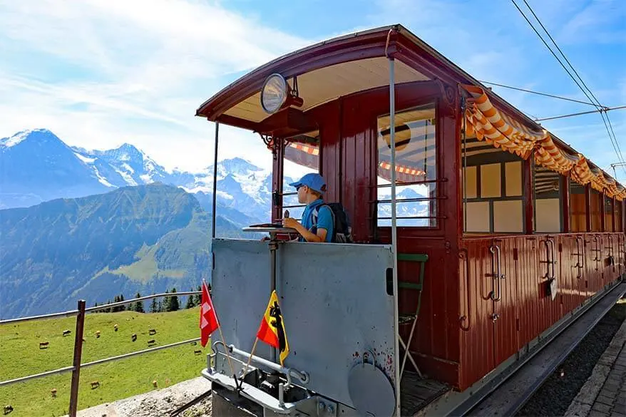 Historic Belle Epoque train at Schynige Platte in Switzerland