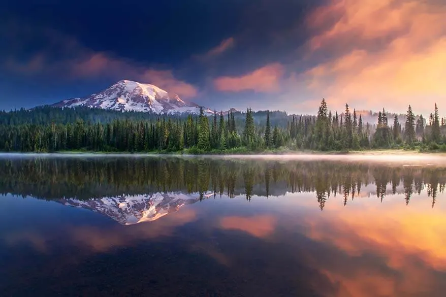 Mount Rainier reflections at sunrise