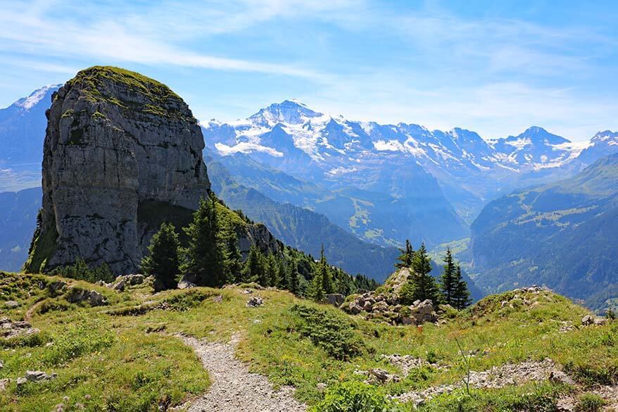 Mountain peaks of Jungfrau Region as seen from Daube Viewpoint at Schynige Platte