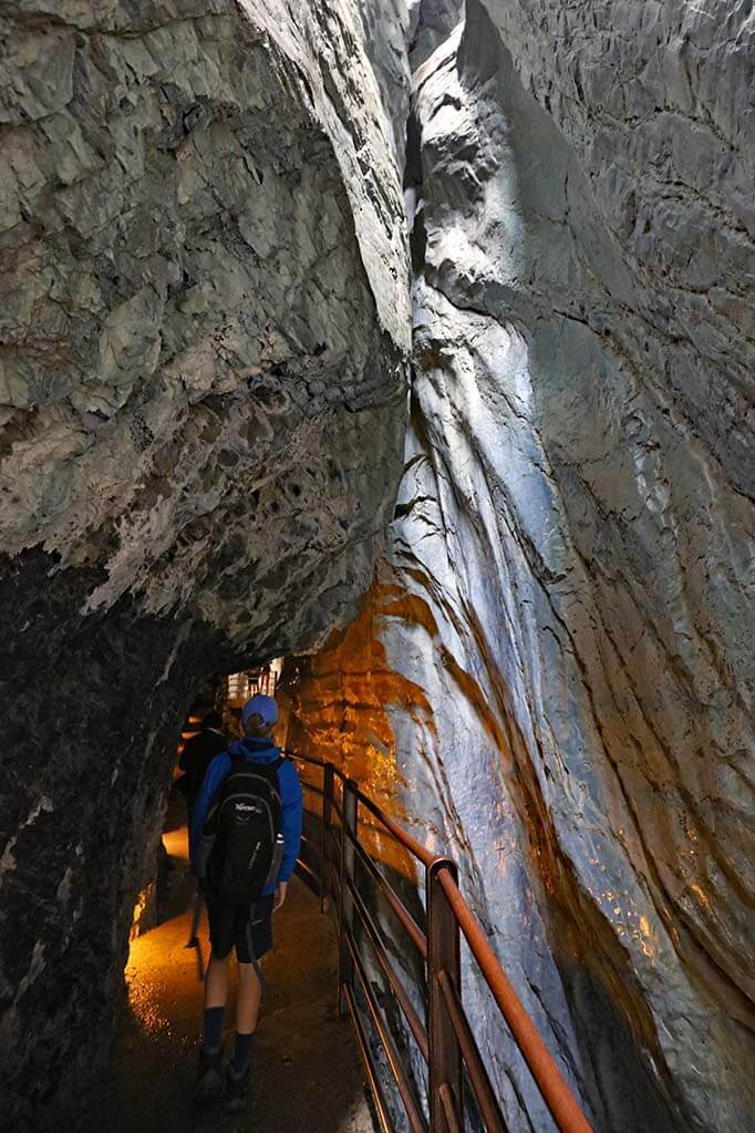 Walking inside the tunnels at Trummelbach Falls