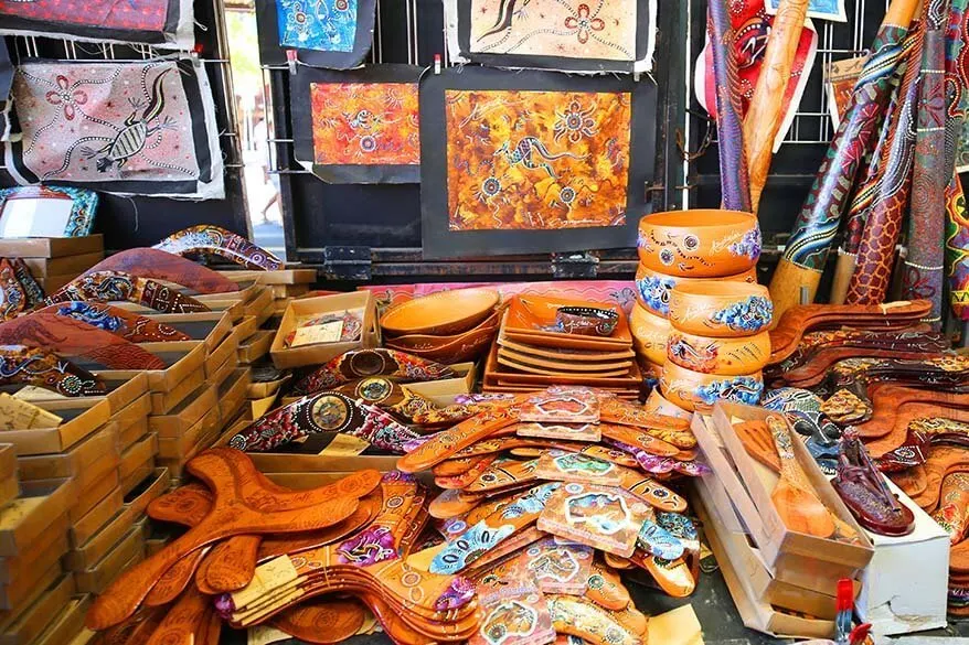 Aboriginal art and souvenirs for sale at the Queen Victoria Market in Melbourne