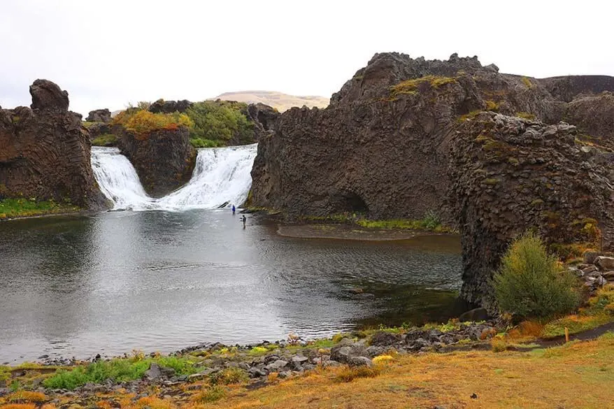 Hjalparfoss waterfall in Thjorsardalur valley in Iceland