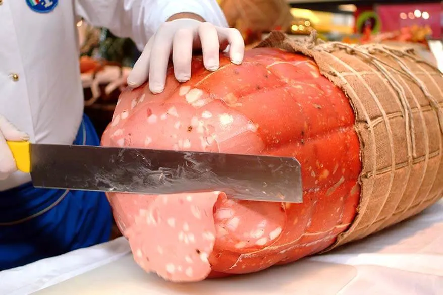 Mortadella Bologna - typical sausage from Emilia Romagna region in Italy
