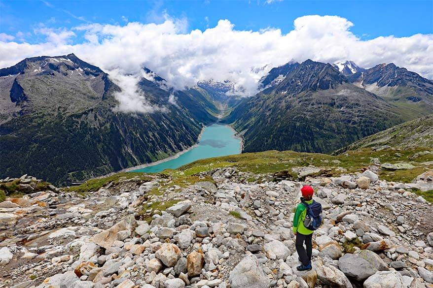 Hiking in Zillertal at Schlegeis Lake