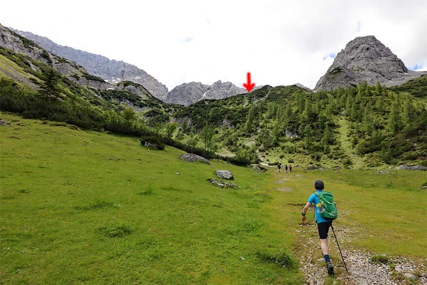 Hiking trail to Coburger Hut from Seebensee lake