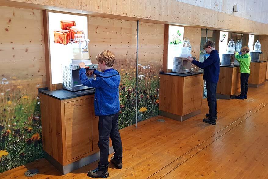 Kids tasting yogurt at ErlebnisSennerei Zillertal