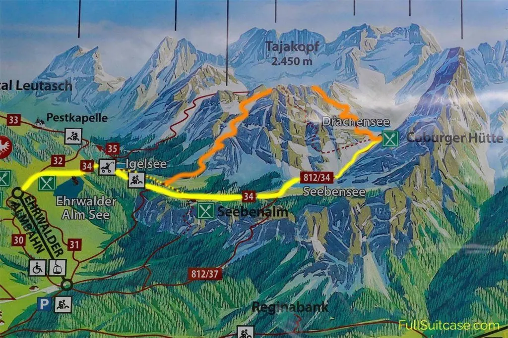 Seebensee and Coburger Hut hiking map