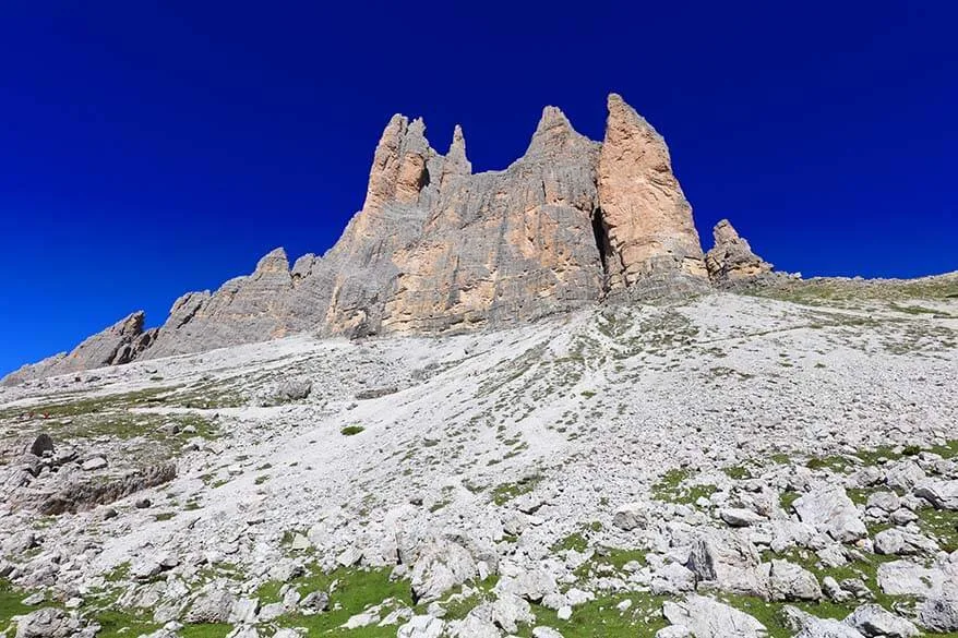 Tre Cime peaks as seen from the start of the hike