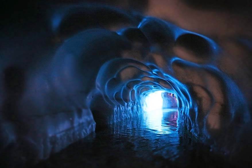 Underground ice river at Nature's Ice Palace at Hintertux Glacier