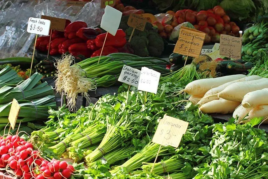 Vegetables for sale at a market in Hobart