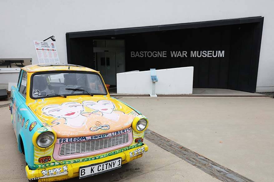 Bastogne War Museum entrance with a temporary outdoor exhibition