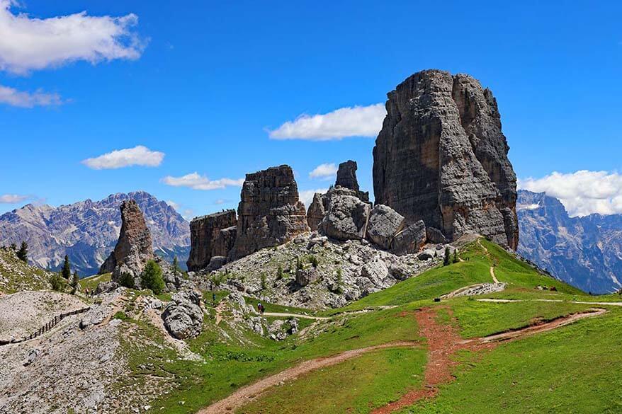 Cinque Torri in the Dolomite mountains in Italy