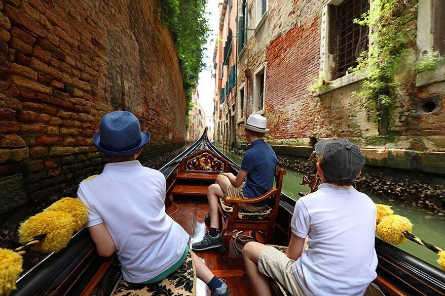 Gondola ride on the narrow canals in Venice
