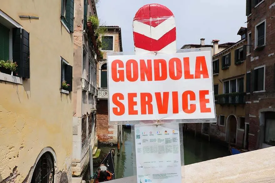 Gondola service rates in Venice