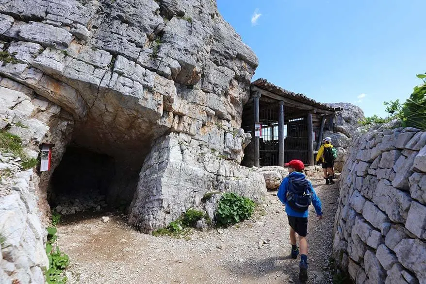 Great war hiking trail at Cinque Torri in Italy