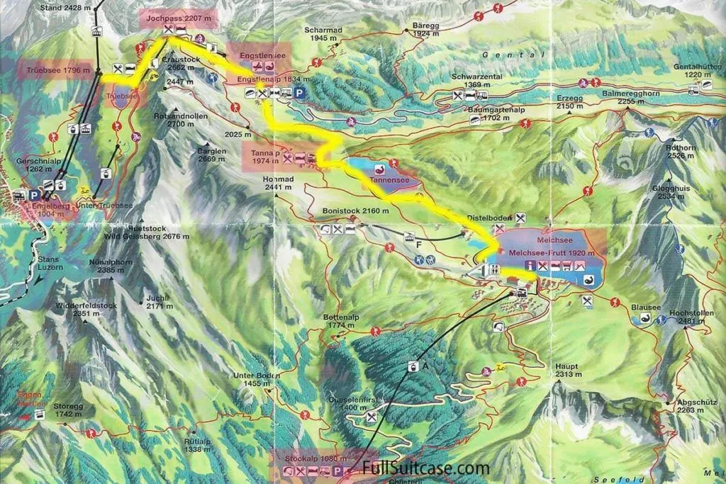 Map of the Four Lakes Hike in Engelberg Switzerland