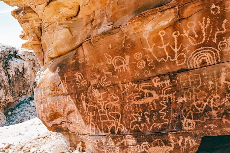Newspaper Rock petroglyphs in Gold Butte National Monument in Nevada
