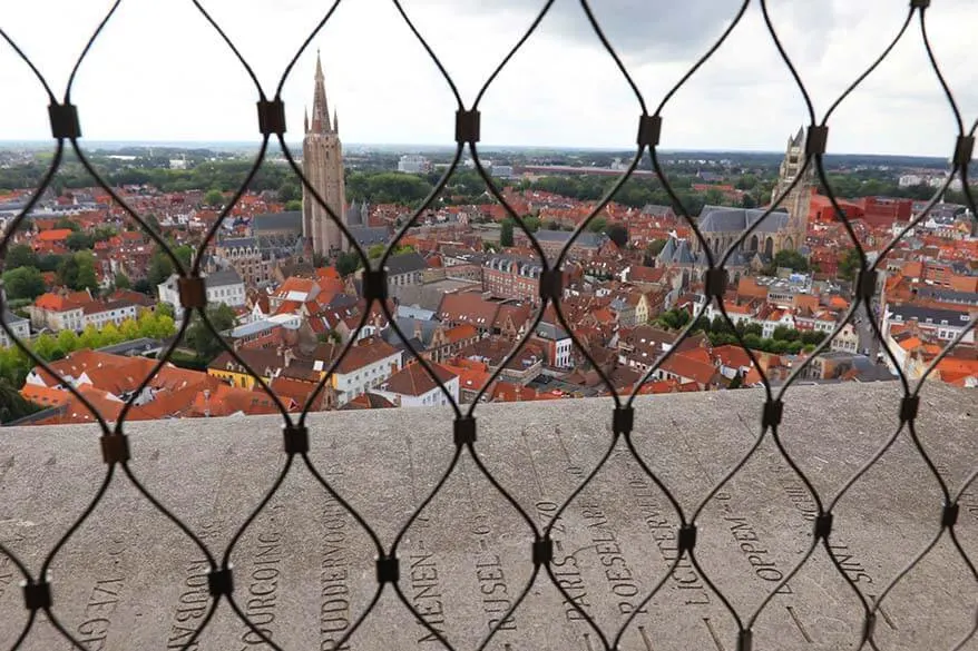 View from the Bruges Belfry tower via the fenced windows