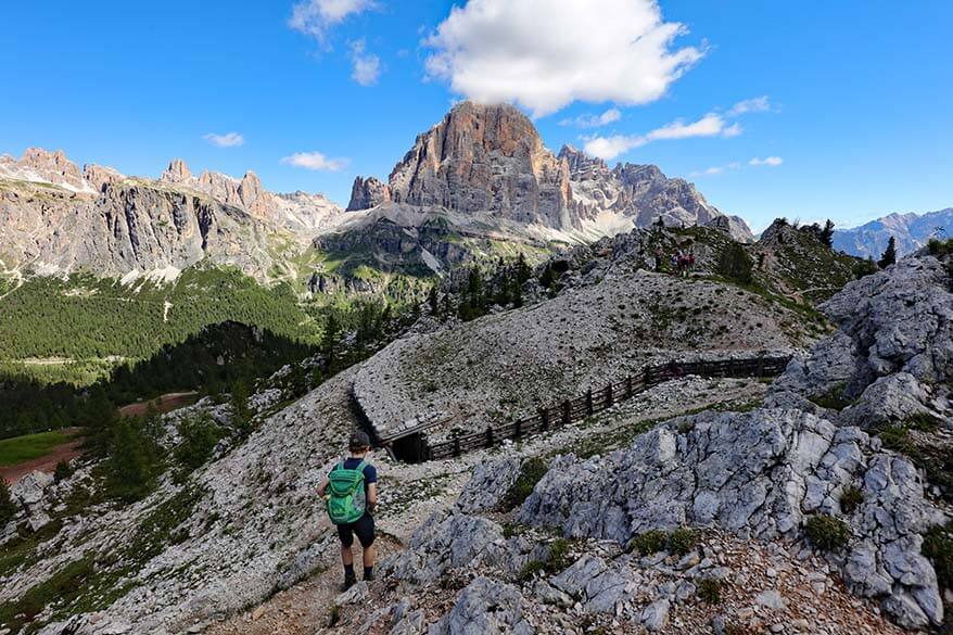 WWI trenches at the Cinque Torri hiking trail in the Italian Dolomites