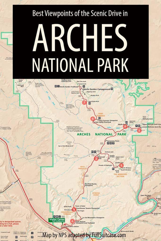 Arches Scenic Drive map and best viewpoints