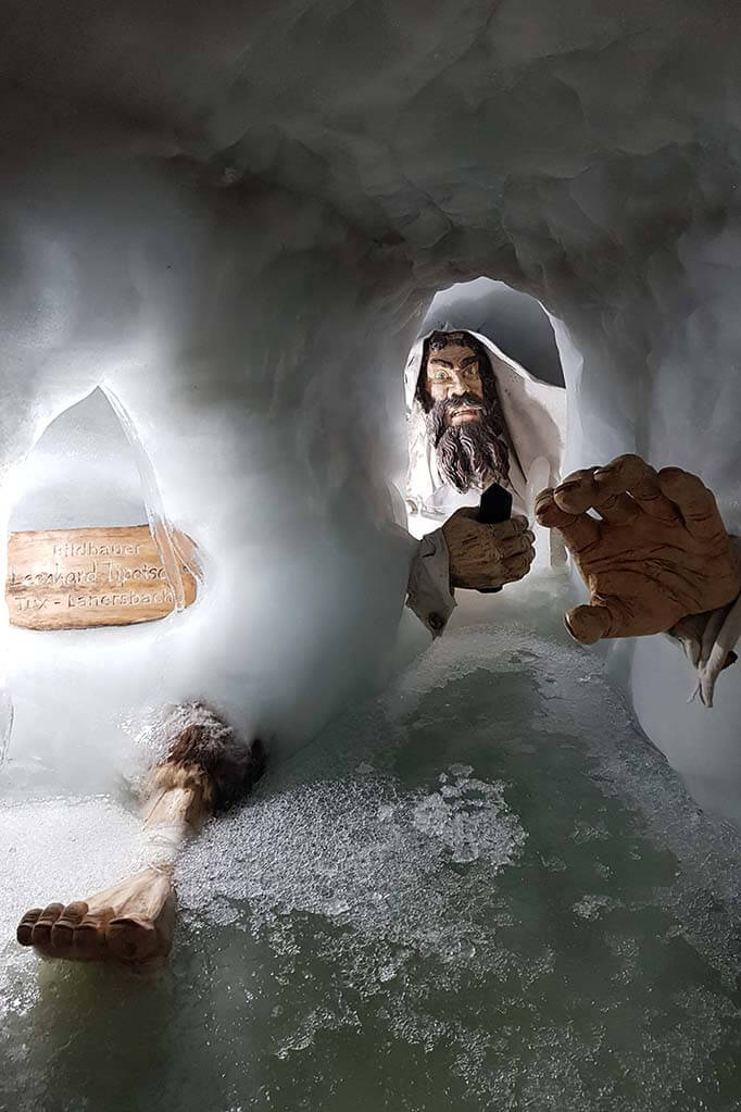 Giant sculpture in the Natural Ice Palace at Hintertux Glacier in Austria