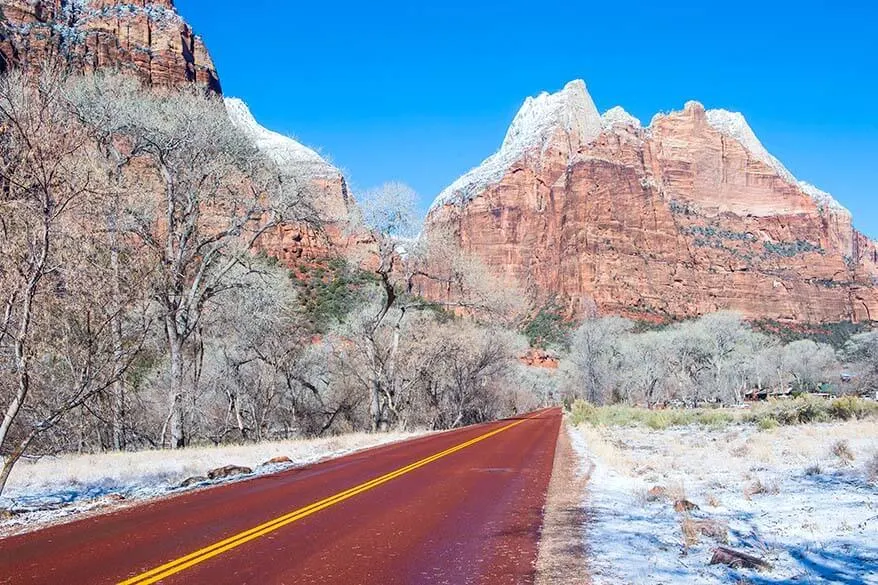 Zion National Park Scenic Drive in winter