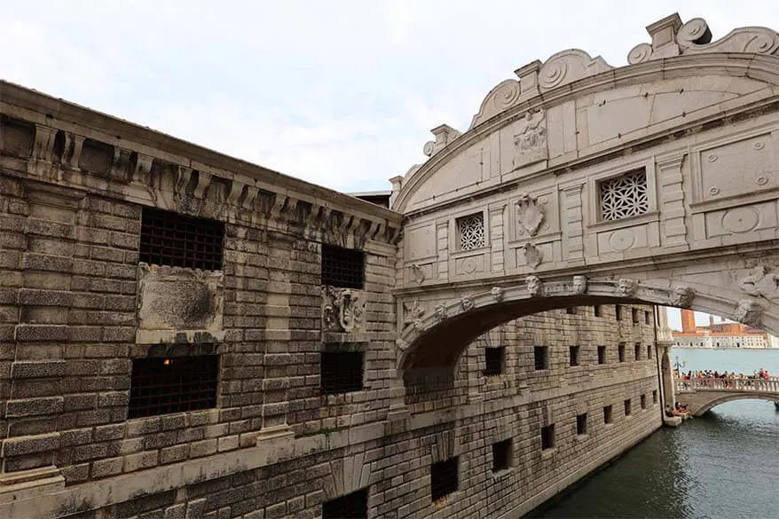 Bridge of Sighs and New Prisons at Doges Palace in Venice