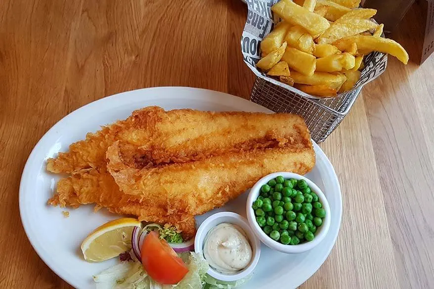 Fish and chips in a restaurant in Edinburgh