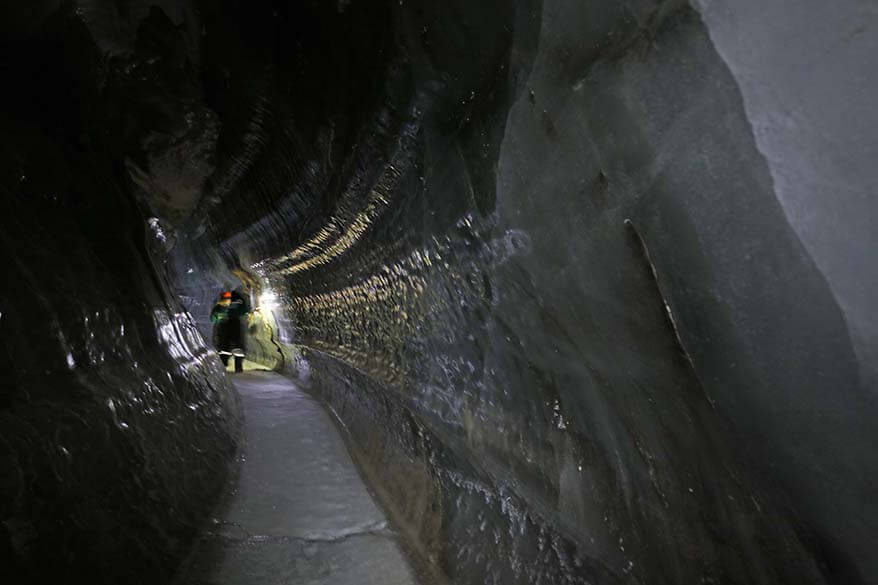 Ice tunnel inside an ice cave in Svalbard