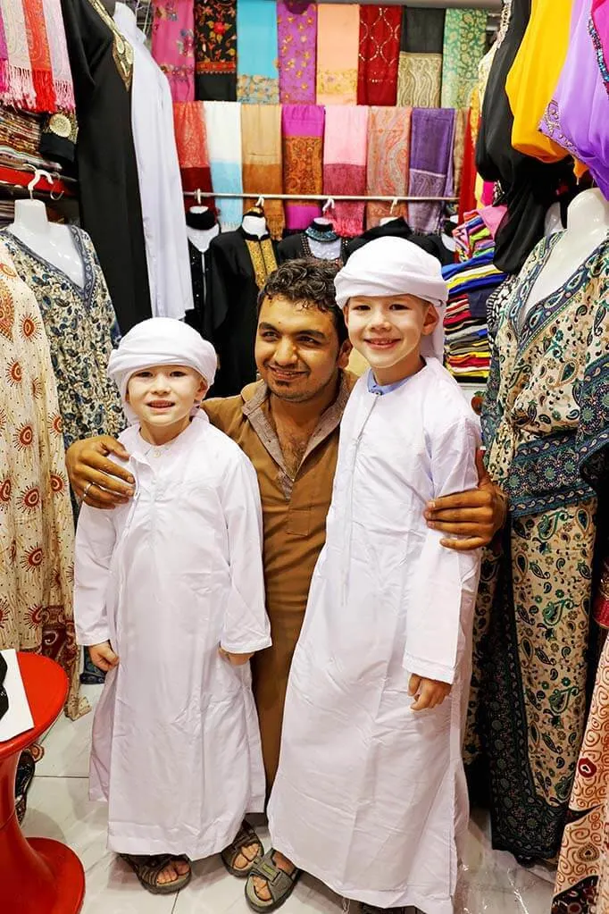 Kids wearing local traditional outfits in Dubai