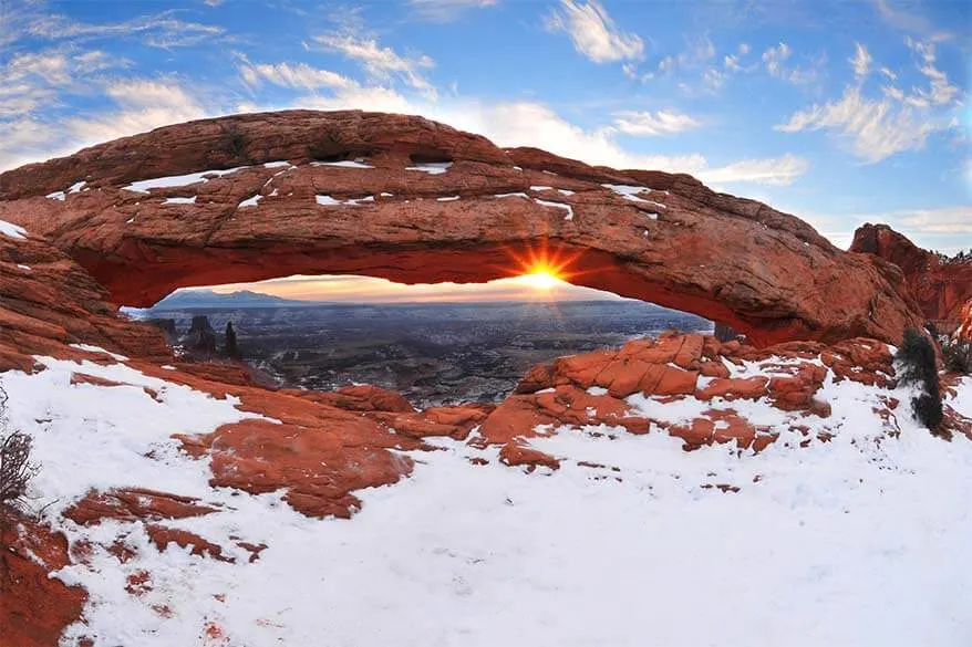 Mesa Arch in Canyonlands National Park in winter