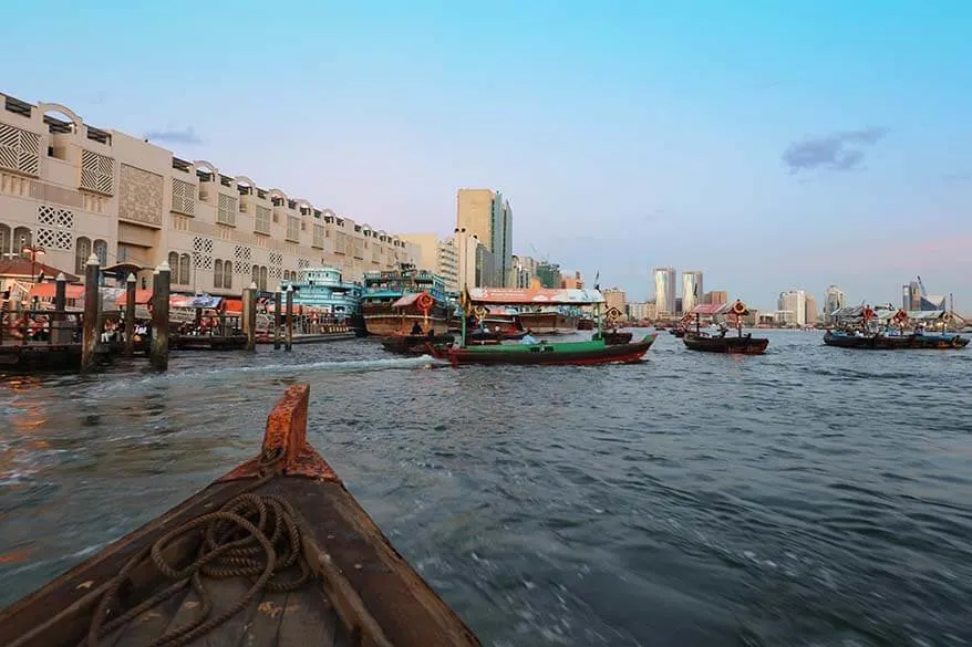 Riding a traditional wooden boat Abra on Dubai Creek