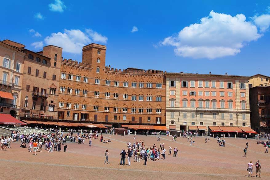 Buildings of Piazza del Campo in Siena Italy