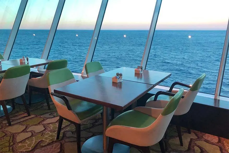 Dining table with sea view on a cruise ship
