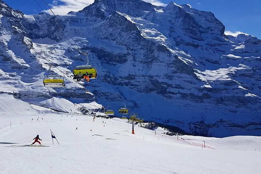 Empty ski slopes in Grindelwald Wengen ski area in March