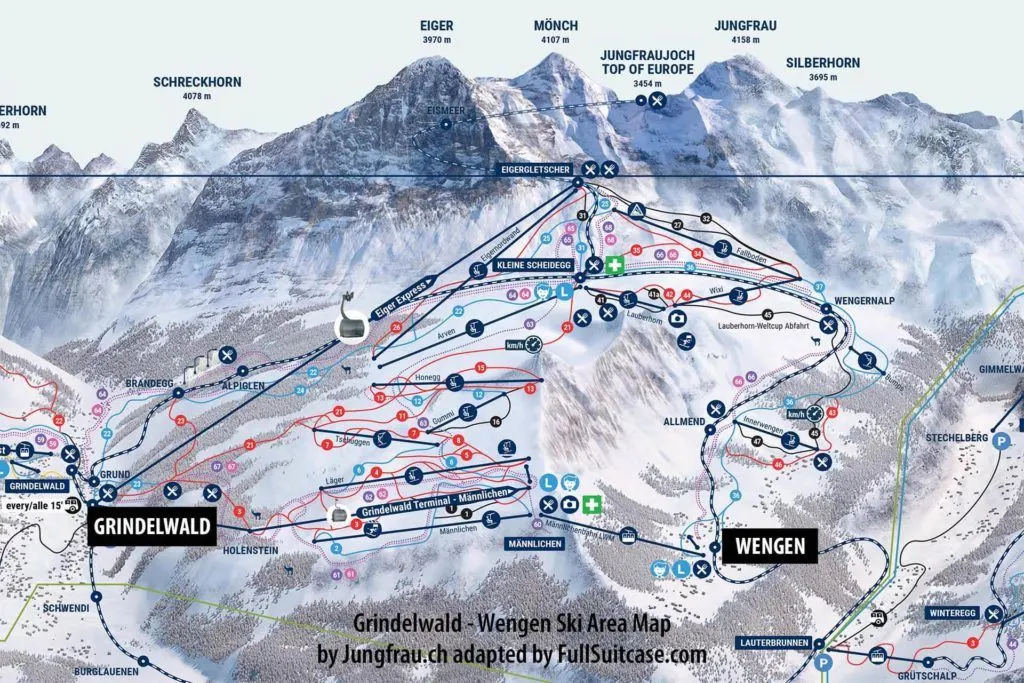 Grindelwald Wengen ski area map
