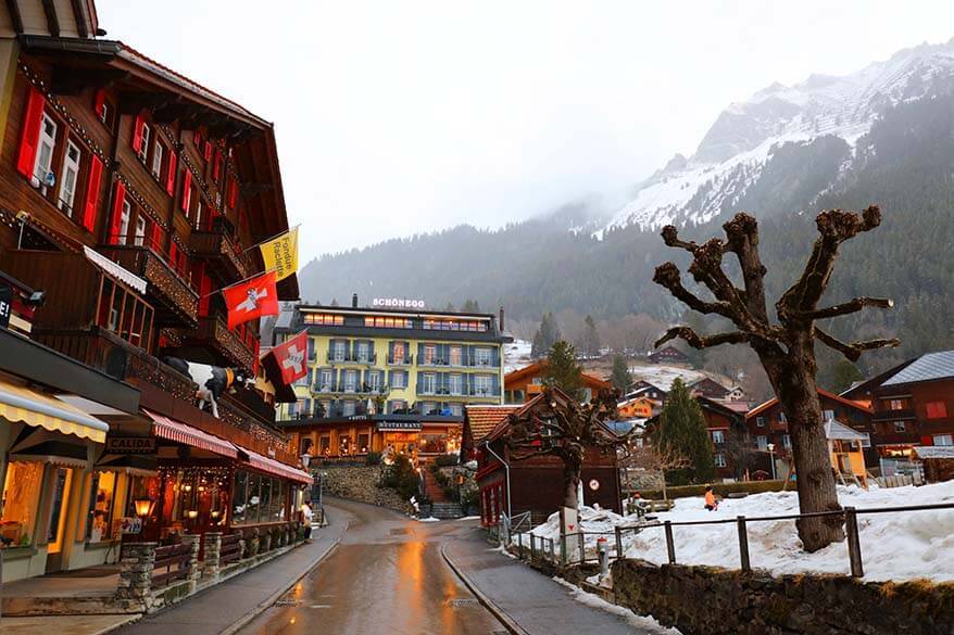 The main street of Wengen in winter