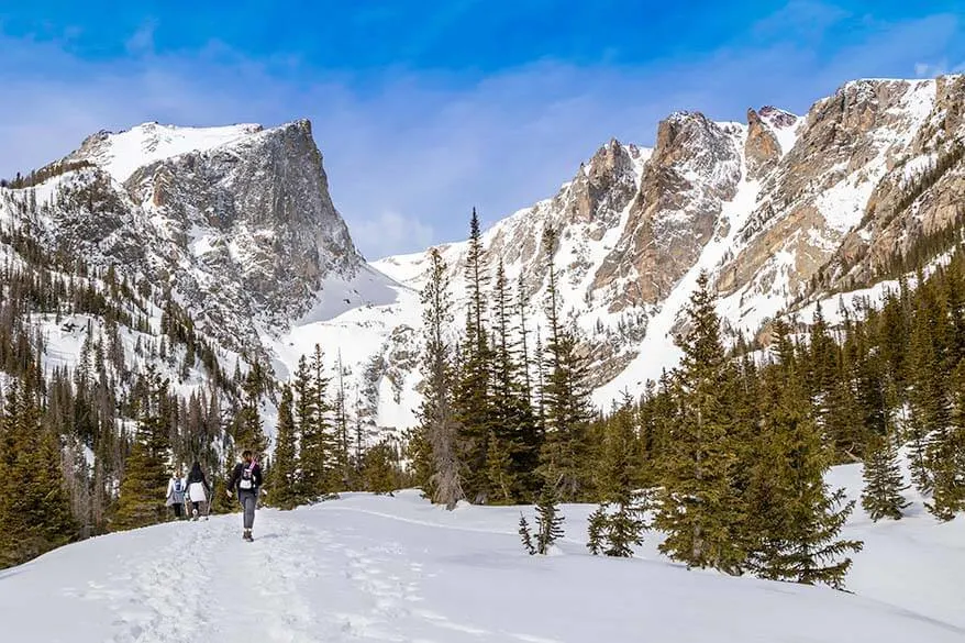 Winter hiking in Rocky Mountain National Park in March