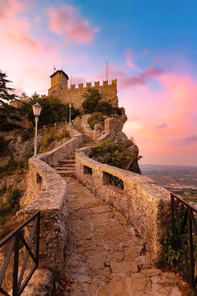 Beautiful travel pictures - San Marino towers at sunset