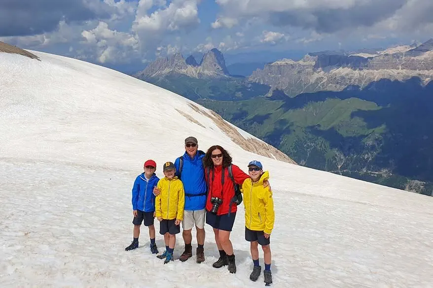 Family picture on Marmolada mountain in the Italian Dolomites