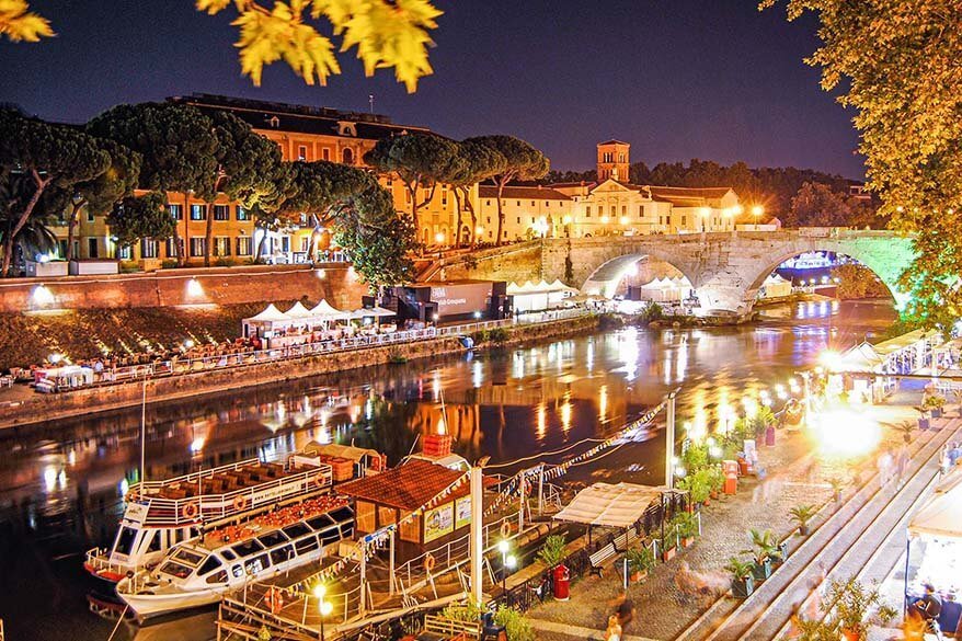 Isola Tiberina in Rome on a summer evening