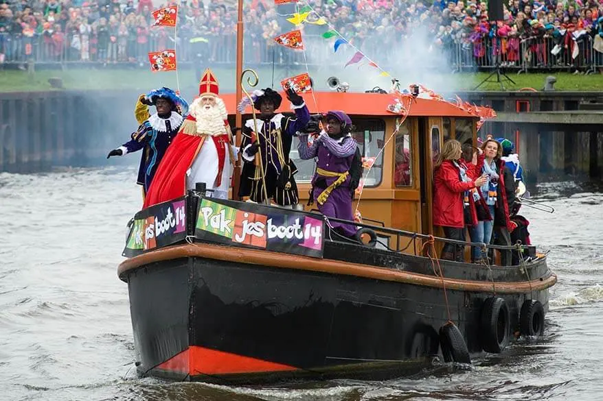Sinterklaas arriving on a boat