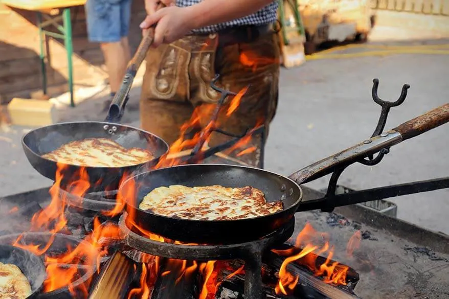 Travel pictures - close-up of traditional pancakes being baked at a local market in Tyrol Austria