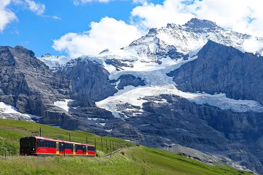Jungfraujoch railway and Jungfrau mountain in Switzerland